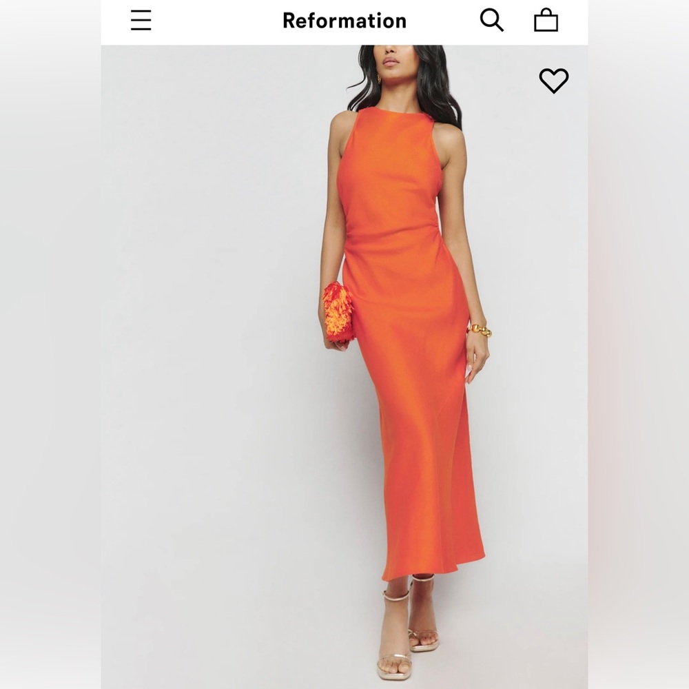 Reformation Casette Linen Dress, Women’s Size 2, Orange/“Flame”, Boat Neck